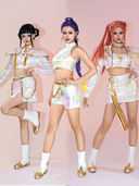 In Stock: KPop Demon Hunters White Stage Outfit Laser Design With Max Girl Group Vibes - OSIAS COSPLAY