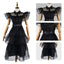 Wednesday Addams Inspired Black Tulle Tiered Polka Maxi Dress