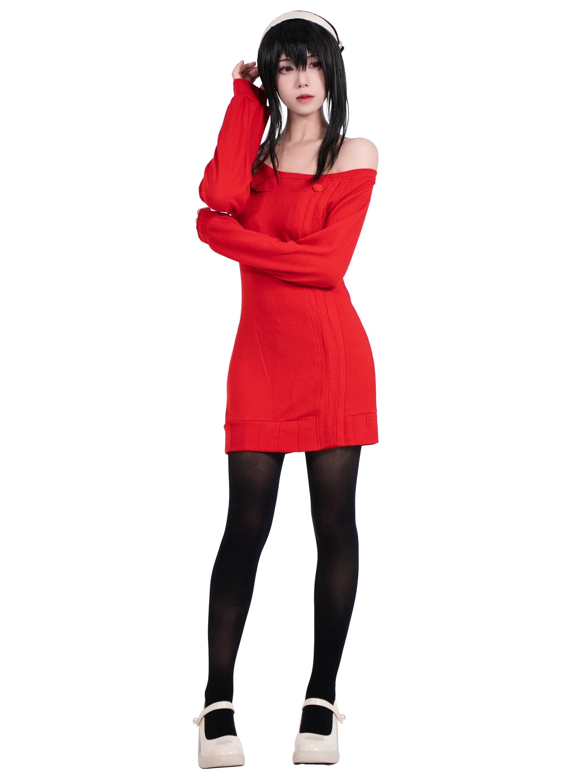yor forger red dress OSIAS SPY×FAMILY Yor Forger Red Sweater Cosplay Cosplay