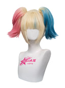 OSIAS COSPLAY - Suicide Squad Harley Quinn Cosplay Wig Short Yellow Mixed With Pink and Blue With Pigtails Synthetic Heat Resistant Hair