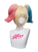 OSIAS COSPLAY - Suicide Squad Harley Quinn Cosplay Wig Short Yellow Mixed With Pink and Blue With Pigtails Synthetic Heat Resistant Hair