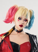 OSIAS COSPLAY - Suicide Squad Harley Quinn Cosplay Wig Short Yellow Mixed With Pink and Blue With Pigtails Synthetic Heat Resistant Hair