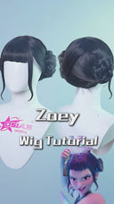 KPop Demon Hunters Zoey Cosplay Wig With Short Black Double Buns