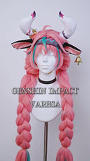 Genshin Impact Varesa Cosplay Wig Long Pink and Green With Two Braids